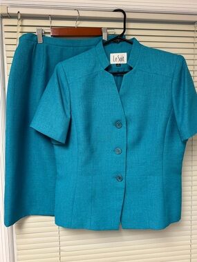 Le Suit Teal Short-Sleeve Two-Piece Suit Jacket 12